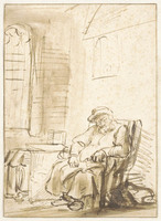 O+ 069
<br/>
Slapende, oude man, zittend bij een raam
<br/>
<em>Maes, Nicolaes (1634-1693) - toegeschreven aan</em>